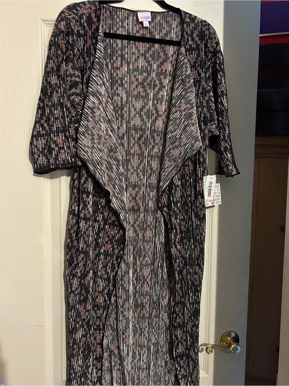 LuLaRoe Shirley Black and Pink Patterned Aztec Duster Sweater New small